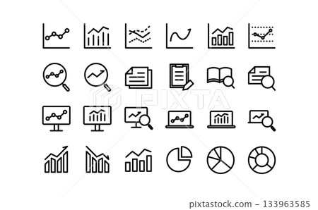 Data analysis and research simple black line icon set 133963585