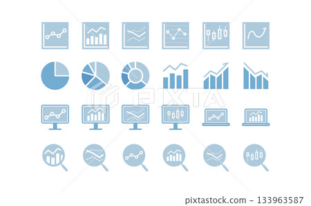 Data analysis and research simple blue silhouette icon set Data analysis and research simple blue silhouette icon set 133963587