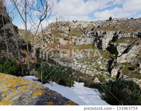Rocky Canyon Winter Scenery in Matera 133963754