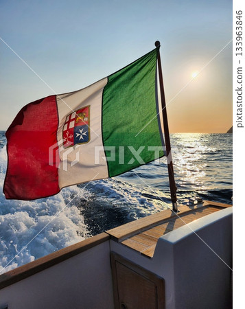 Italian Flag Waving from Boat 133963846