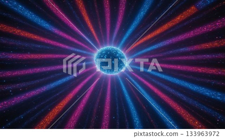 Neon radiant rays with blue core and pink and red streaks 133963972
