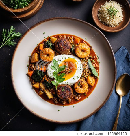 Scallops with Poached Egg and Fresh Herbs Scallops with Poached Egg and Fresh Herbs 133964123