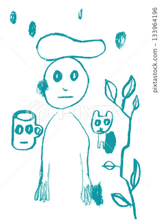 手繪插圖,描繪了一個人、一隻貓、一盆室內植物和一個用藍綠色線條勾勒出臉部的馬克杯。 手繪插圖,描繪了一個人、一隻貓、一盆室內植物和一個用藍綠色線條勾勒出臉部的馬克杯。 133964196