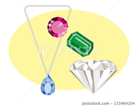 Illustration of a set of diamonds, rubies, sapphires and emeralds 133964204