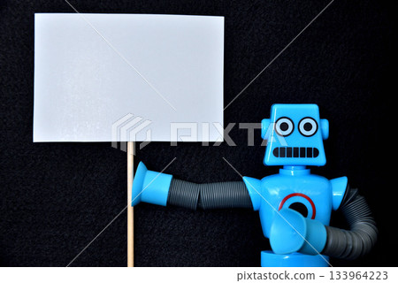 Image of an AI robot holding a placard whiteboard Image of an AI robot holding a placard whiteboard 133964223