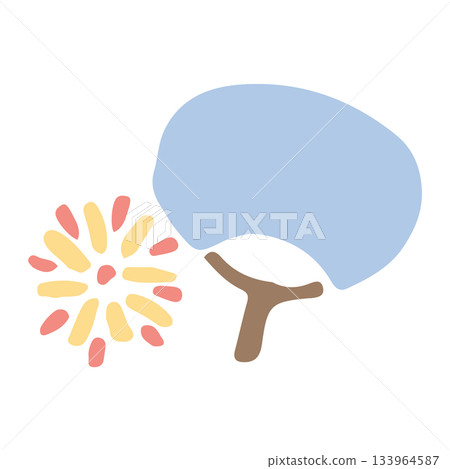 簡明易懂的園行司插圖（無主線，易於理解）| 夏季祭典插圖（扇子和煙火） 133964587
