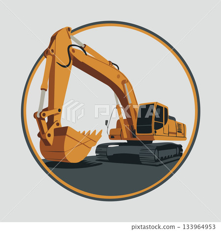 Dynamic construction excavator illustration ready for groundbreaking projects, perfect for engineering firms, infrastructure campaigns, and building industry designs 133964953