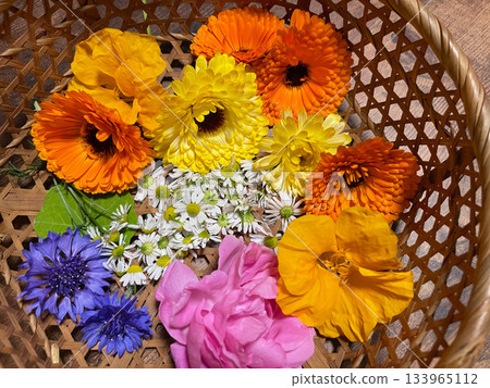Beautiful edible flowers grown in the garden 133965112