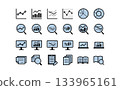 Data analysis and research simple black line blue icon set 133965161