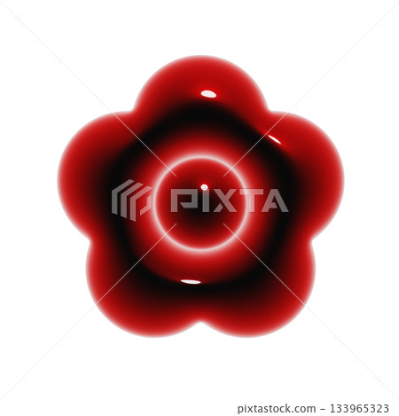 A simple, plump, glossy 3D icon of a flower. A blood-red decorative illustration. 133965323