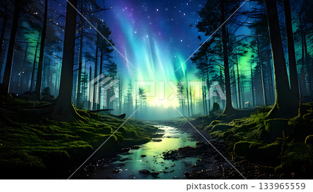 Mysterious light and path scenery in the forest 133965559