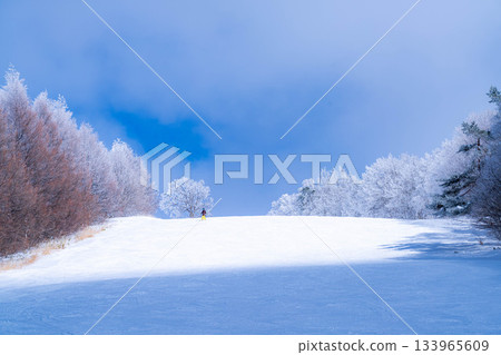 【滑雪場材質】銀色滑雪場與藍天【長野縣】 133965609