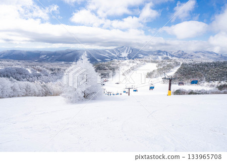[Winter material] Silvery frost landscape [Nagano Prefecture] 133965708
