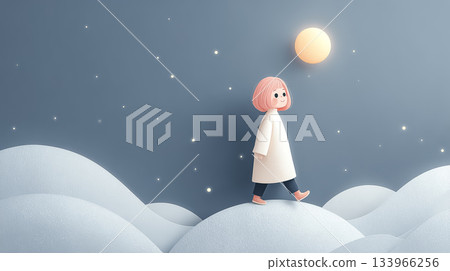 艾米系列：艾米沿著光線照射下的圓潤山脊行走的旅行場景 133966256