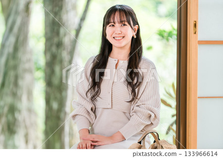 Ryokan, young Asian woman in a Japanese-style room in a Japanese house Ryokan, young Asian woman in a Japanese-style room in a Japanese house 133966614