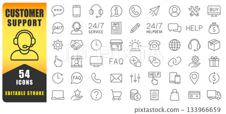 Customer Service Line Icon Set Offer A Clean And Modern Collection Of Support, Communication, And Helpdesk Symbols, Designed For Professional Use In Digital Platforms, Tutorials. Vector Icons. Customer Service Line Icon Set Offer A Clean And Modern Collection Of Support, Communication, And Helpdesk Symbols, Designed For Professional Use In Digital Platforms, Tutorials. Vector Icons. 133966659
