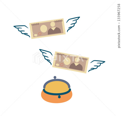 Illustration of money flying out of a clasp wallet_Expenses/Spending 133967258