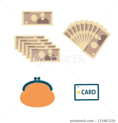 簡單的貨幣、錢包和卡片插圖。 133967259