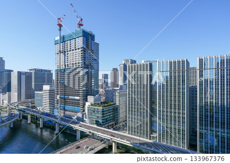 High-rise buildings along the Dojima River in Nakanoshima, Osaka 133967376