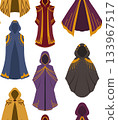 Vector seamless pattern with fantasy cloaks on white background. Texture with wizard clothing for games and concept art. 133967517