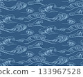 Vector seamless pattern with sea waves on dark blue background. Orient marine texture with sketch waves. 133967528