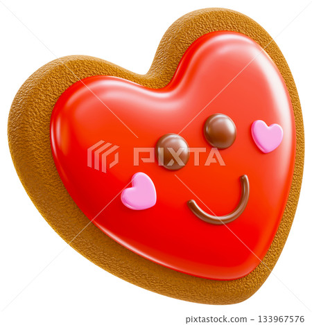 Heart Shaped Cookie With Smiling Face Heart Shaped Cookie With Smiling Face 133967576