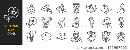 Veteran day icon set. It includes soldier, military, honorary, honor, salute and more icons. Veteran day icon set. It includes soldier, military, honorary, honor, salute and more icons. 133967663