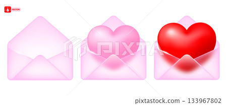 Valentines Day Pink Envelope Set With Glass Morphism Effect 133967802