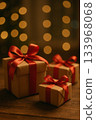 紅色絲帶禮盒和聖誕彩燈 133968068