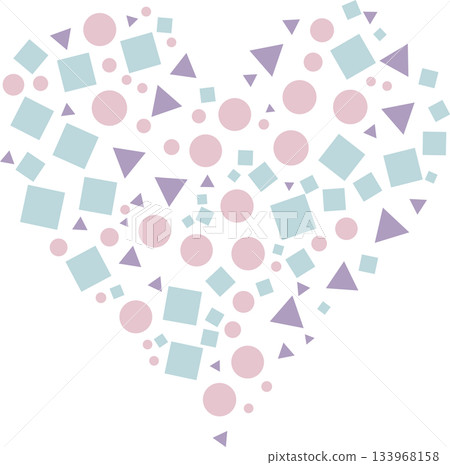 散佈著正方形、圓形和三角形的心形圖案 133968158