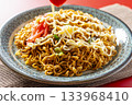 Cup Yakisoba Served on a Plate 133968410