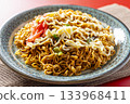 Cup Yakisoba Served on a Plate 133968411