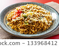 Cup Yakisoba Served on a Plate 133968412
