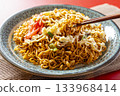 Cup Yakisoba Served on a Plate 133968414