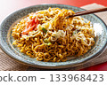 Cup Yakisoba Served on a Plate 133968423