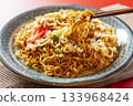Cup Yakisoba Served on a Plate 133968424