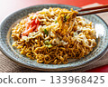Cup Yakisoba Served on a Plate 133968425