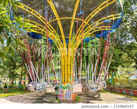 Colorful Chair Swing Carousel Ride in an Outdoor Park 133968547