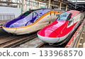 Akita and Yamagata Shinkansen trains lined up on the platform 133968570