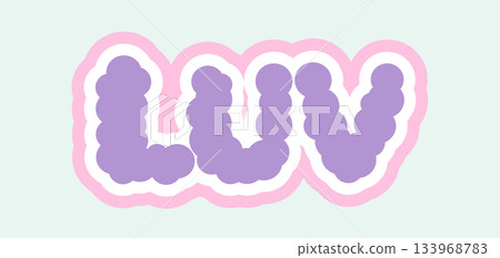 Mokumoku "LUV" letter sticker style pastel color illustration, 350dpi Mokumoku "LUV" letter sticker style pastel color illustration, 350dpi 133968783