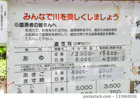 休閒釣魚費用和資訊牌 133968938