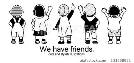 A cute and stylish line drawing of children facing the future A cute and stylish line drawing of children facing the future 133968951