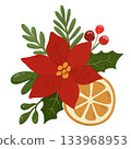 Christmas poinsettia with holly berries 133968953
