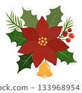 Christmas poinsettia with holly berries 133968954