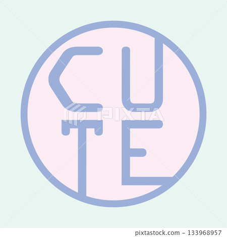 Pastel muted color "CUTE" round sticker style illustration, 350dpi 133968957