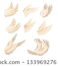Vector set of bird wings. Collection of angel clip arts wings isolated of the background. Spiritual symbol of freedom 133969276