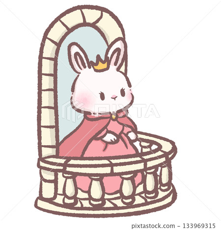 Kawaii bunny princess standing on castle balcony cute pastel rabbit character fairytale royal scene adorable children storybook illustration Kawaii bunny princess standing on castle balcony cute pastel rabbit character fairytale royal scene adorable children storybook illustration 133969315