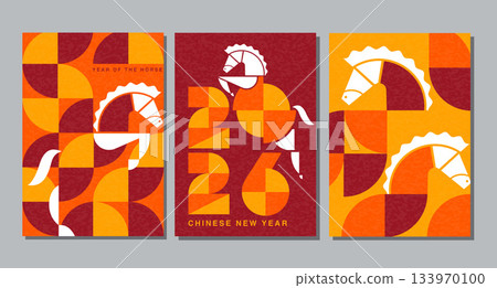 Lunar new year, Chinese New Year 2026 ,Year of the Horse ,line art, outline, simple linear design 133970100