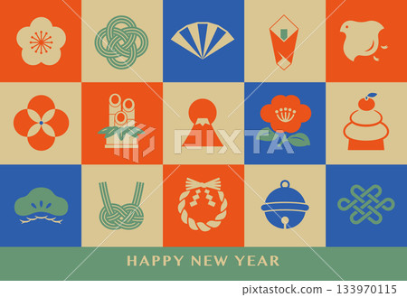 Landscape_Checkered pattern and lucky charm postcard Landscape_Checkered pattern and lucky charm postcard 133970115