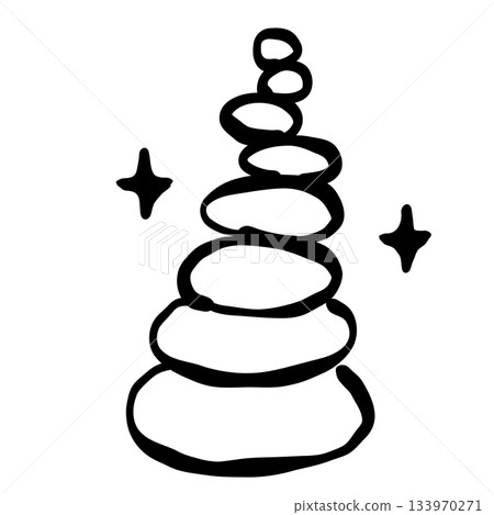 Zen pebble stone stack simple line art calming minimalist doodle illustration relaxing wellness theme black and white design peaceful aesthetic 133970271